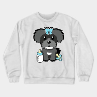 Cute baby schnauzer getting its milk and pacifier Crewneck Sweatshirt